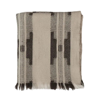 Natural wool blanket with traditional geometric pattern for calm, modern interiors.