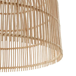 Handwoven natural bamboo pendant light with bell shape and neutral tones, perfect for Scandi, Boho and minimalist interiors.