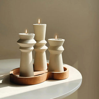 Set of 3 ceramic Nordic minimalist candle holders, perfect as a decorative accessory for natural home décor. These elegant ornaments add a modern, sculptural touch to any space, ideal for creating a warm and stylish ambiance.