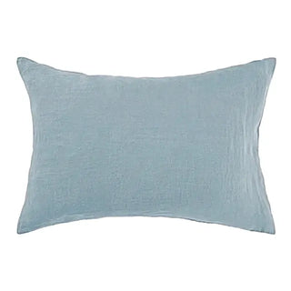 Blue pure linen standard pillowcase with envelope closure, available from Arkaim Home in a variety of sizes and soft, pastel colours. Perfect for styling a relaxed, all-season bedroom look.