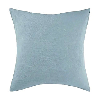 Blue pure linen square pillowcase with envelope closure, available from Arkaim Home in a variety of sizes and soft, pastel colours. Perfect for styling a relaxed, all-season bedroom look.