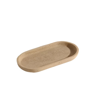 Elegant oval travertine marble decorative tray, perfect for natural home decor. This versatile display tray is ideal for organizing bathroom essentials, serving as a stylish dish for jewelry, or enhancing any space with its timeless, organic beauty.