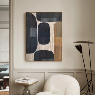 Wabi sabi abstract canvas print featuring warm neutral tones and contrasting bold organic forms—minimalist wall art for modern, Scandi, or wabi-sabi-inspired interiors.