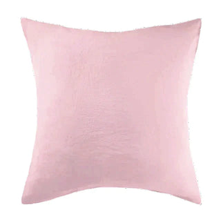 Pink pure linen square pillowcase with envelope closure, available from Arkaim Home in a variety of sizes and soft, pastel colours. Perfect for styling a relaxed, all-season bedroom look.