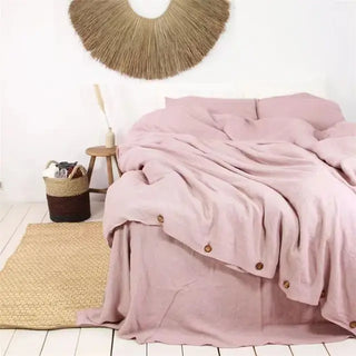 Pink pure linen duvet cover — breathable natural linen bedding, textured and soft, ideal for year-round comfort. Available in multiple colours and sizes at Arkaim Home. Perfect for modern, boho, Scandinavian, and wabi-sabi bedroom styles.