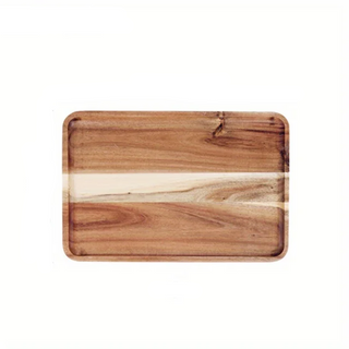 Handcrafted acacia wood square serving tray with a smooth, hand-rubbed finish. Perfect for serving bread, pastries, or breakfast in style. This natural home decor piece blends functionality with rustic charm, making it an ideal addition to any kitchen or dining space. Shop artisanal wooden serveware at our natural homeware store