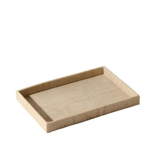 Rectangular travertine marble decorative tray, perfect for natural home décor. This versatile display tray is ideal for organizing bathroom essentials, serving as a stylish dish for jewellery, or enhancing any space with its timeless, organic beauty.
