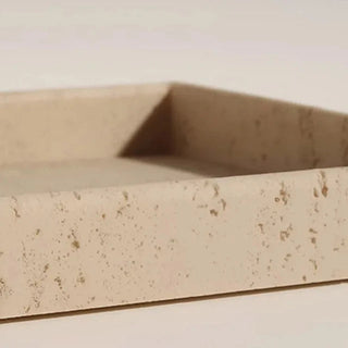 Rectangular travertine marble decorative tray, perfect for natural home décor. This versatile display tray is ideal for organizing bathroom essentials, serving as a stylish dish for jewellery, or enhancing any space with its timeless, organic beauty.