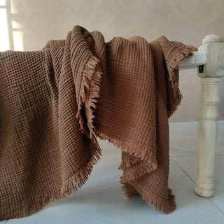 Reu Fringed Cotton Throw / Coffee