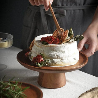 Round wooden pedestal cake stand for displaying cakes, deserts, fruits and snacks, Arkaim Home