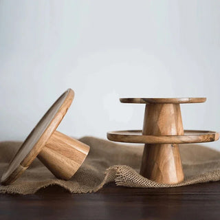 Round wooden pedestal cake stands for displaying cakes, deserts, fruits and snacks, Arkaim Home