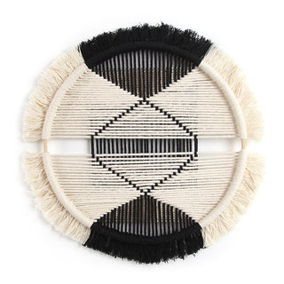 Safiya handwoven macrame wall art – a natural boho wall decor piece perfect for adding contrast, texture and interest to any space. Crafted from eco-friendly materials, this stylish wall hanging enhances modern, rustic, and Scandinavian interiors. Ideal for gallery walls, living rooms, or entryways.