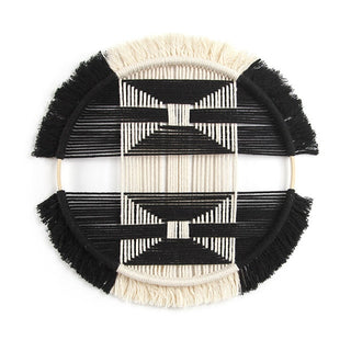 Safiya handwoven macrame wall art – a natural boho wall decor piece perfect for adding contrast, texture and interest to any space. Crafted from eco-friendly materials, this stylish wall hanging enhances modern, rustic, and Scandinavian interiors. Ideal for gallery walls, living rooms, or entryways.