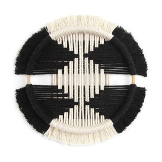Safiya handwoven macrame wall art – a natural boho wall decor piece perfect for adding contrast, texture and interest to any space. Crafted from eco-friendly materials, this stylish wall hanging enhances modern, rustic, and Scandinavian interiors. Ideal for gallery walls, living rooms, or entryways.