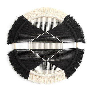 Safiya handwoven macrame wall art – a natural boho wall decor piece perfect for adding contrast, texture and interest to any space. Crafted from eco-friendly materials, this stylish wall hanging enhances modern, rustic, and Scandinavian interiors. Ideal for gallery walls, living rooms, or entryways.