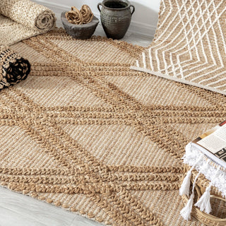 Bima handwoven jute and cotton rug with natural diamond geometric weave. Ideal for Scandi, Boho, coastal and wabi-sabi living spaces.