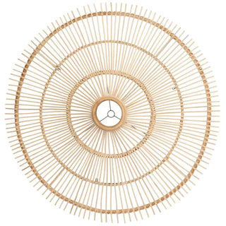 Scandinavian-inspired woven pendant light with sculptural funnel shape and organic natural texture.
