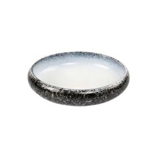 Japanese-inspired artisanal coupe plate with hand-painted glaze, earthy tones, and a matte finish, ideal for gourmet dishes or modern plating.