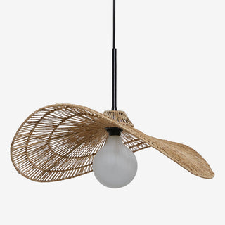 Sculptural woven jute pendant light for calm contemporary spaces.
