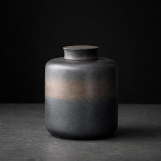 Minimalist ceramic tea caddy for modern kitchen storage.