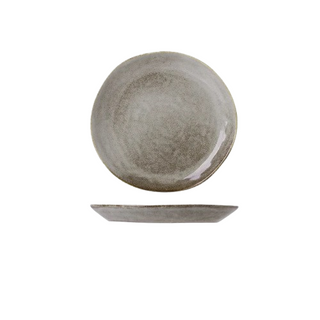 Black porcelain plate with a stoneware-style matte texture, minimal design, and artisanal finish, ideal for serving starters and salads.