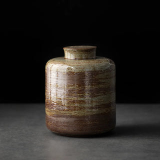 Minimalist ceramic tea caddy for modern kitchen storage.