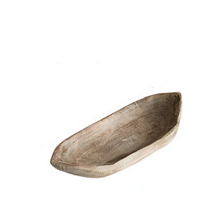 Handcrafted Kodai tray made from natural Paulownia wood, featuring a rustic boat-shaped design that showcases organic beauty. This decorative and practical accessory adds texture and character to any setting, perfect for displaying fruit, trinkets, potpourri, or holiday ornaments. A unique piece for natural home décor.