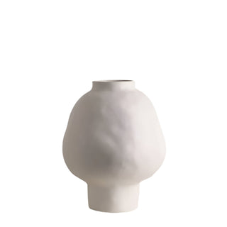 White ceramic sculptural vase with a minimalist design, available in two sizes that can be styled together. The vase features a creative, artistic shape and a sleek black finish, perfect for adding a bold, statement look to any modern or contemporary interior.