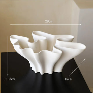 White wave textured ceramic vase with layered design