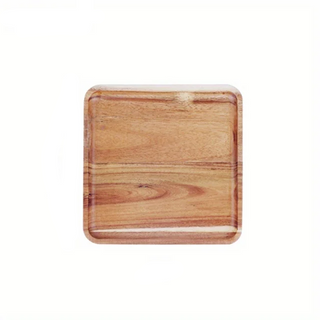Handcrafted acacia wood square serving tray with a smooth, hand-rubbed finish. Perfect for serving bread, pastries, or breakfast in style. This natural home decor piece blends functionality with rustic charm, making it an ideal addition to any kitchen or dining space. Shop artisanal wooden serveware at our natural homeware store
