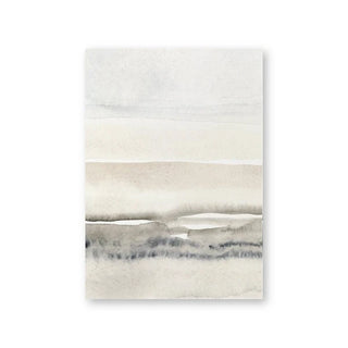 Abstract landscape art print featuring soft beige, grey, and charcoal watercolour washes resembling a tranquil horizon or still water reflection — ideal for minimalist and natural home decor.