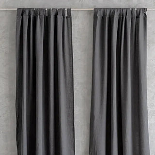 Tab-top, dark grey Oma linen curtain-perfect for modern, minimalist, scandi and boho interiors.