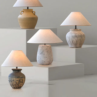 Modern ceramic table lamps with soft ambient lighting for minimalist, contemporary and Japandi interiors.