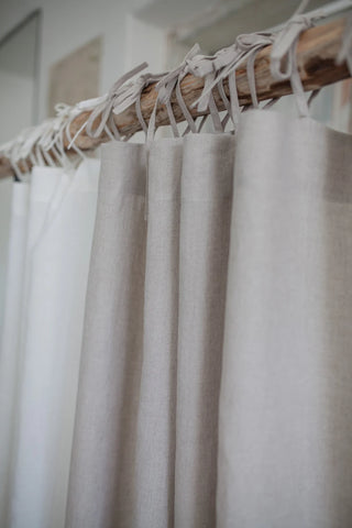 Tie-top, natural Oma linen curtain - perfect for modern, minimalist, scandi and boho interiors.