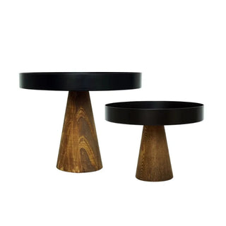 Handmade wooden cake stand with matte finish, ideal for displaying small to medium cakes and baked goods.