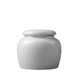 Elegant white small ceramic storage jars in various shapes and sizes, featuring a soft textured finish and airtight lids. Perfect for storing tea, coffee, sugar, and spices while adding a modern, sophisticated touch to any kitchen countertop.