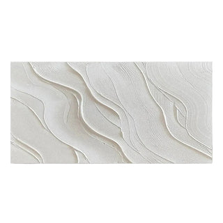 Minimalist abstract wavecanvas art in white, featuring hand-painted sculptural 3D texture inspired by gentle coastal waves.