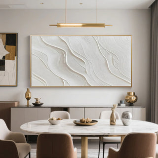 Large abstract wave wall art in white tones Arkaim Home