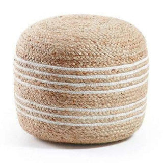 Handwoven Jute Pouf / White Stripes
