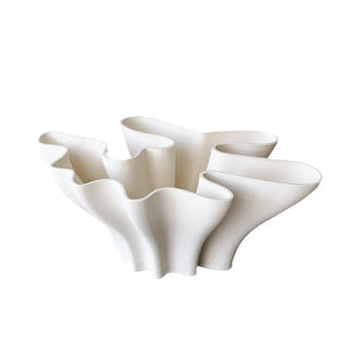 White wave textured ceramic vase with layered design.