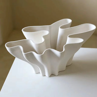 Sculptural white ceramic vase styled on modern console