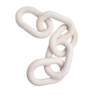 White wooden chain link display ornament – a decorative home accessory crafted from natural wood. Perfect for modern, rustic, boho or scandi-style decor, this hand-carved wooden chain adds a stylish touch to coffee tables, shelves, or mantels. Ideal for those seeking elegant, natural home decor pieces.