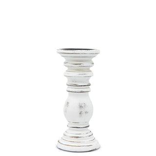 Small whitewashed wooden candle holder with a turned, ribbed design for  rustic, coastal and natural interiors.