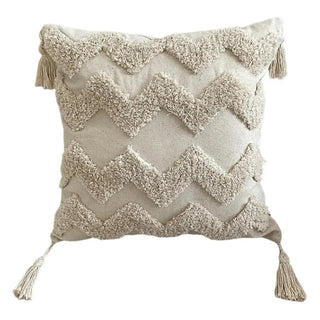 Farah tufted cushion cover–handwoven cotton cushions with geometric tufting and corner tassels, adding boho texture to beds, sofas, or chairs.