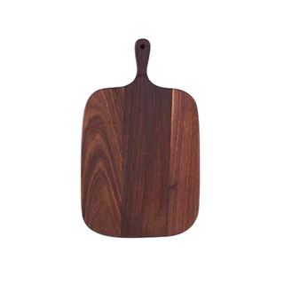 Black walnut wood cutting board with handle, 26 cm, on white