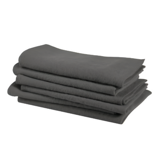 Set of two dark grey handmade linen table napkins folded on white