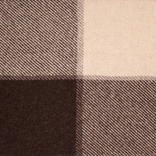 Close up of the brown and beige check on the plaid virgin wool blanket