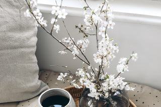 Spring blooms styled in a minimalist home interior.
